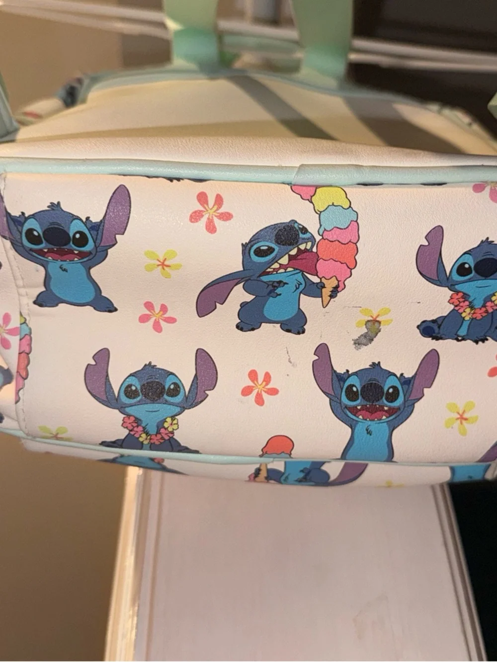 Disney Stitch Mini Backpack Hawaiian Ice Cream Print Blue Small Bag Cute